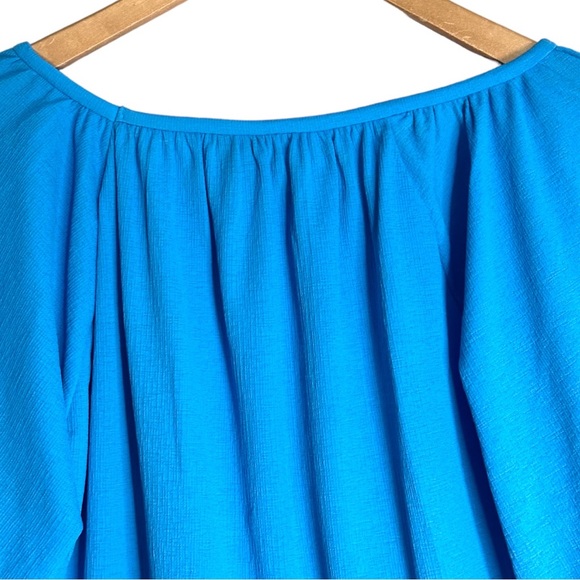 Ann Taylor NWT Vivid Sky Blue 3/4 Raglan Puffy Sleeve Blouson Peplum Top - Picture 8 of 12